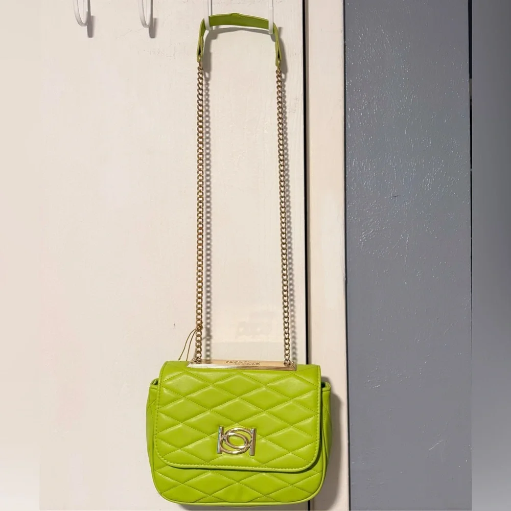 Bebe Lime Green Quilted Chain Shoulder Bag